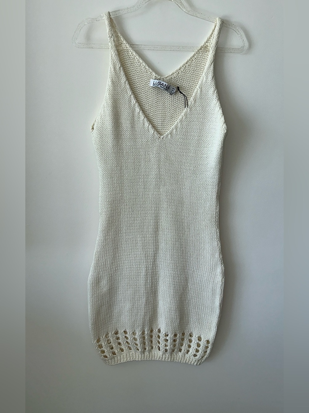 LUSANA Cream Knit V-Neck Tank Dress